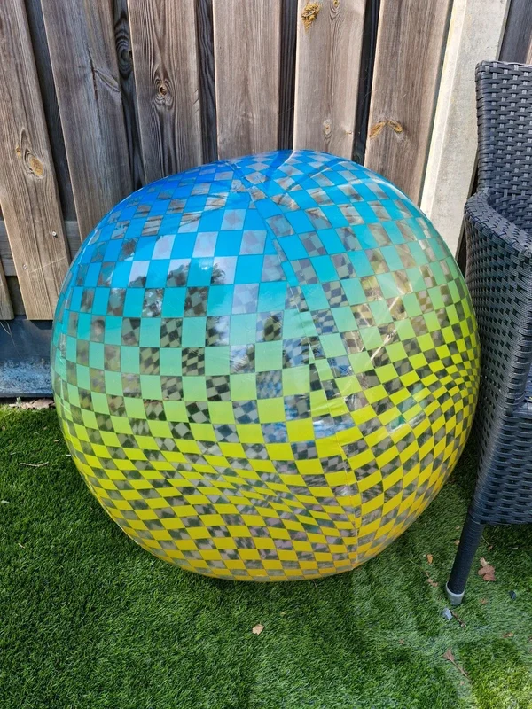 Large Inflatable Beach Ball — Checkered, Transparent Blue-to-Yellow Gradient, 42-107cm